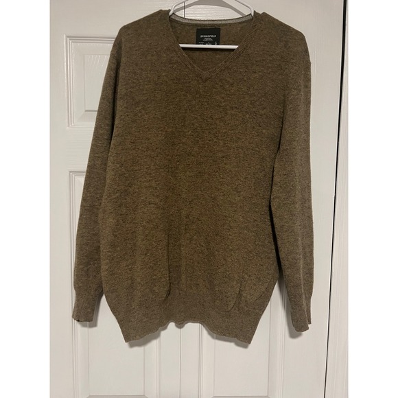 Springfield‎ Lambswool Sweater V-Neck Pullover Olive Green Casual Mens XL5 - Picture 1 of 5